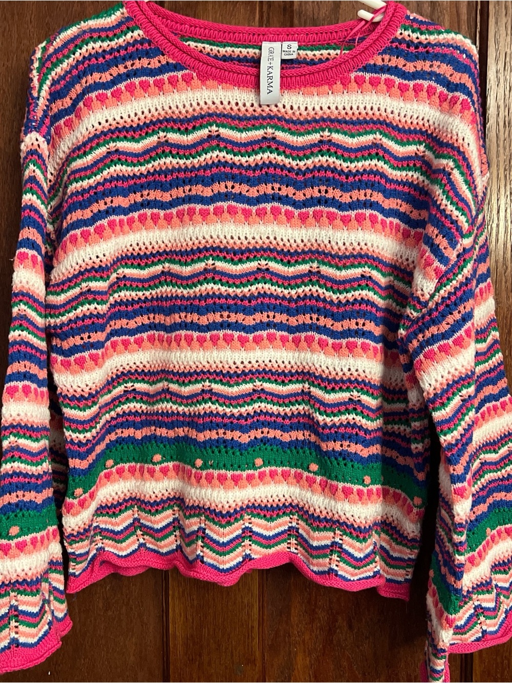 Bright Multicolor Open-Knit Crewneck Sweater by